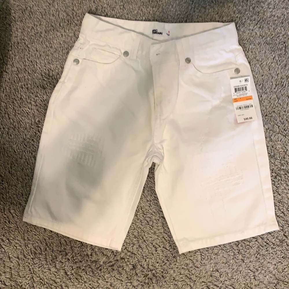 Brand new boys bright white distressed shorts